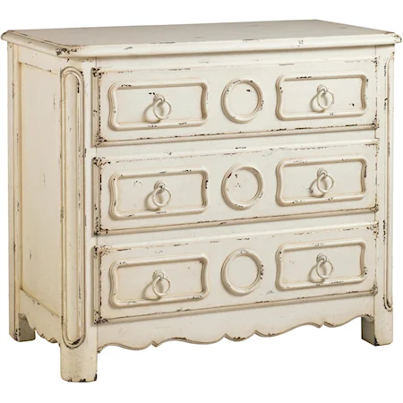 Three-Drawer Verona Hall Chest with Decorative Molding Details Accentuated with an Aged White Finish